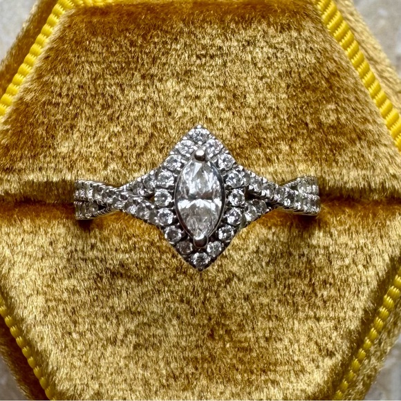 Twisted Vine Marquise Diamond Halo Ring - Picture 1 of 11